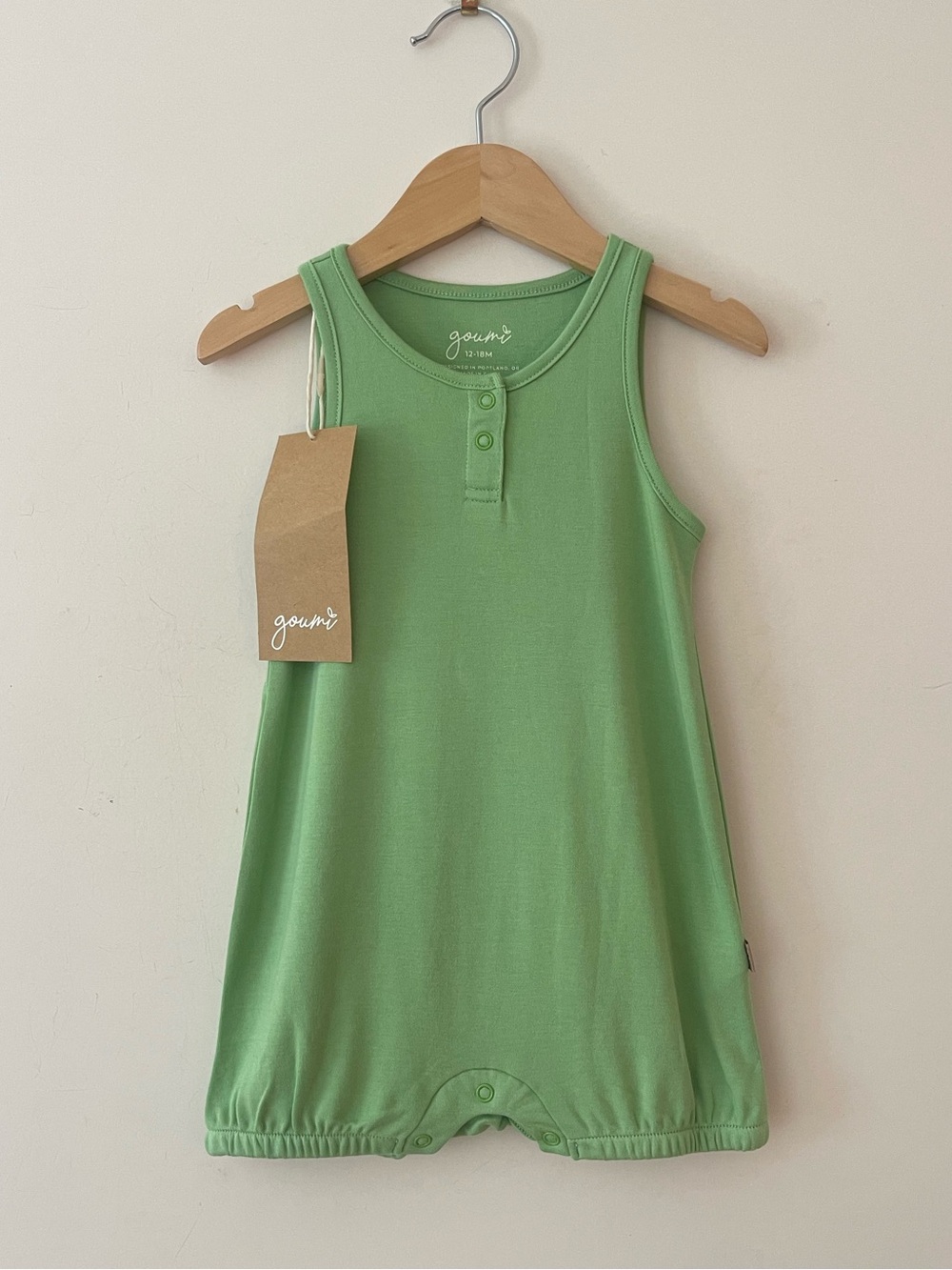 GOUMI NWT Pistachio Green Bamboo Organic Cotton Minimalist Summer Romper